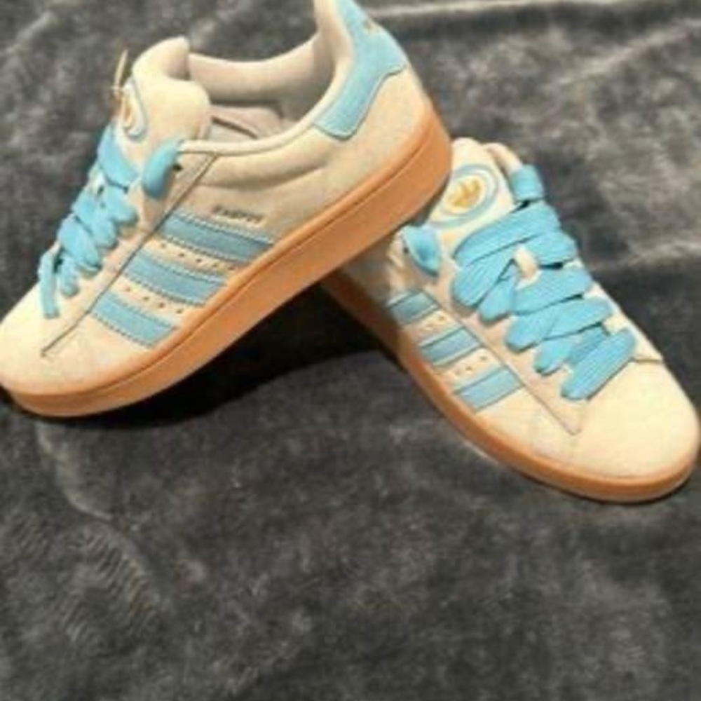 adidas Cream and Blue Athletic Shoes